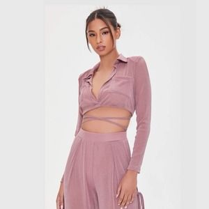 Glitter Crop Top & Slit Pants Set